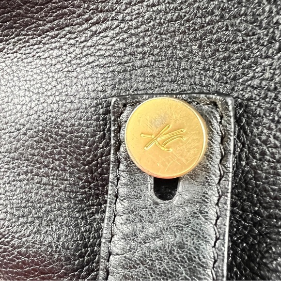 Large Black Leather Crossbody Kenneth Cole New York Fold Over Messenger Bag Sack - Picture 16 of 17